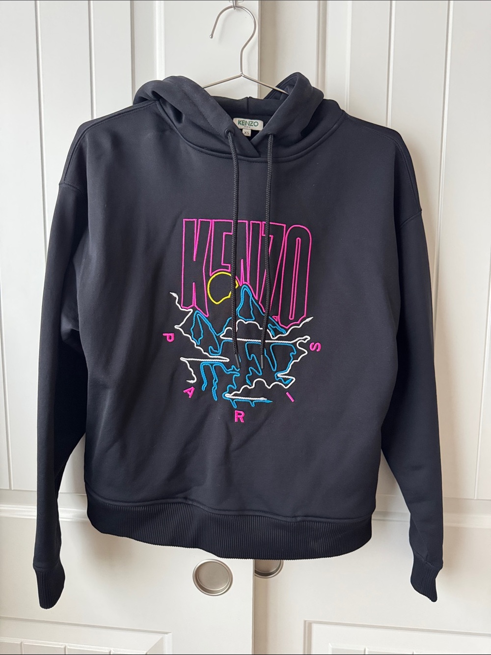 Kenzo Black Crewneck Sweatshirt with Neon Pink & Blue Graphic